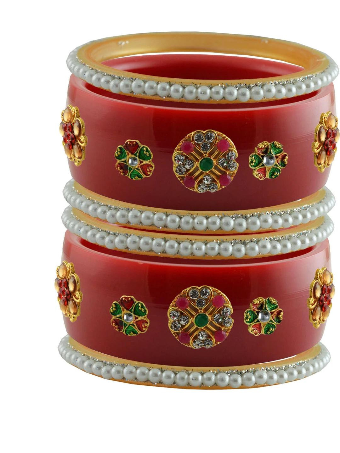 Vidhya Kangan Plastic Multi Floral design Red Bangle set