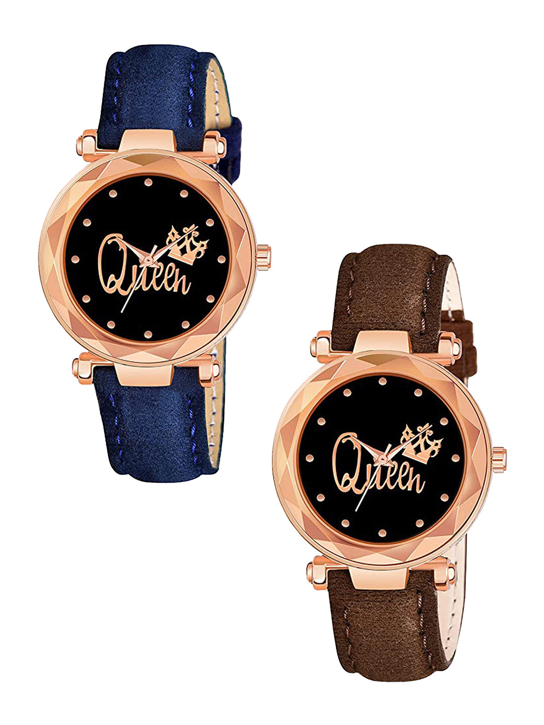 Gopal Shopcart Pack Of 2 Unisex Textured Straps Analogue Watches GR379RG Q BLU BRO Vel L