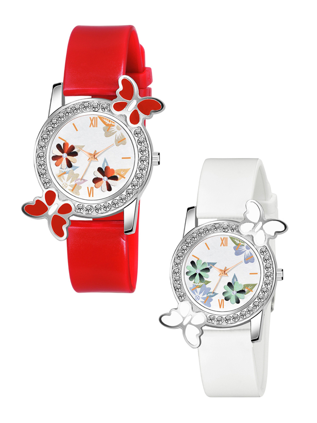 CSAMON Women Pack Of 2  Bracelet Style Straps Analogue Watch 328 RED WH GRE D Fosil