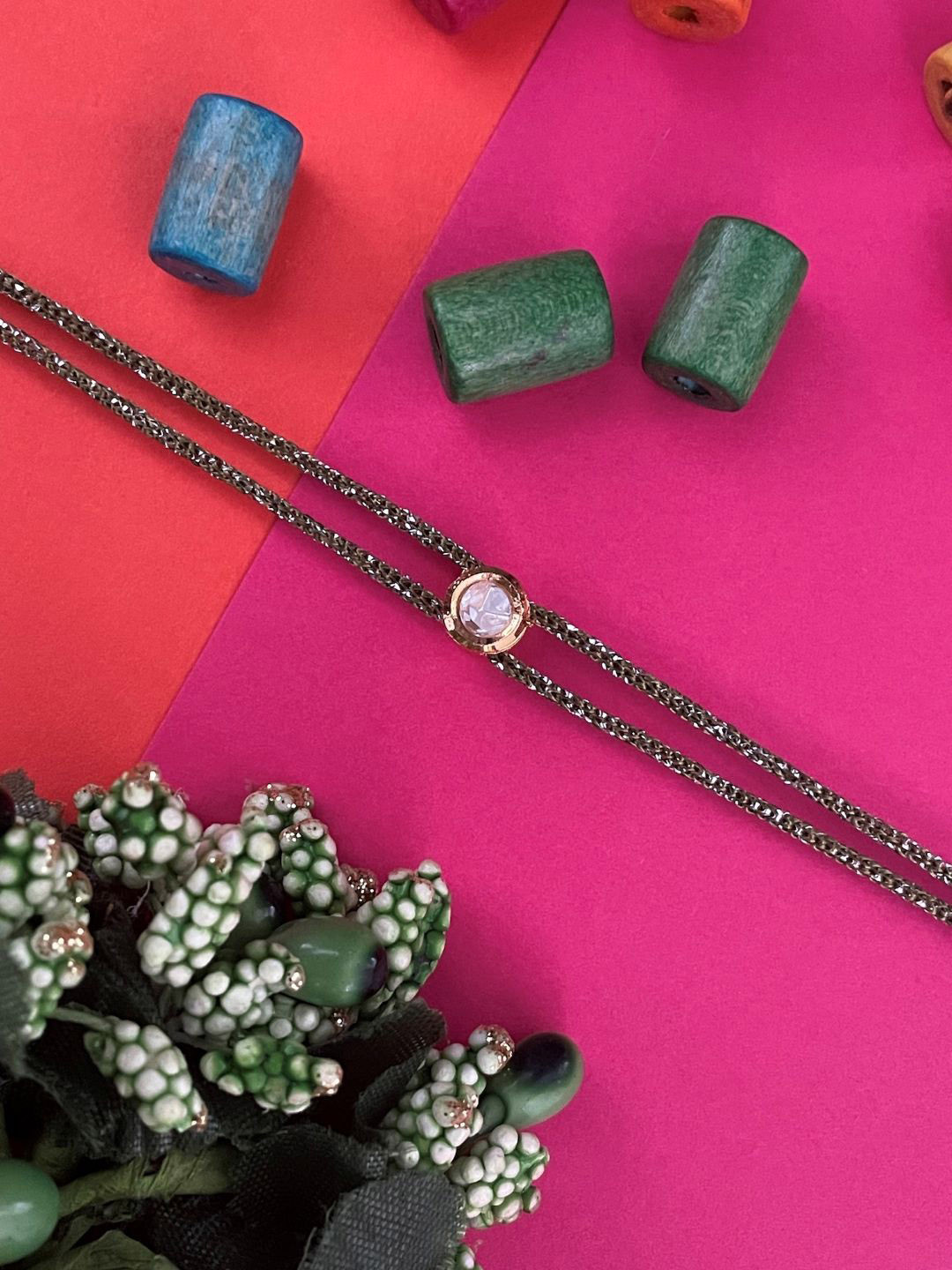 Digital Dress Room American Diamond Round Pendant Thread Rakhi