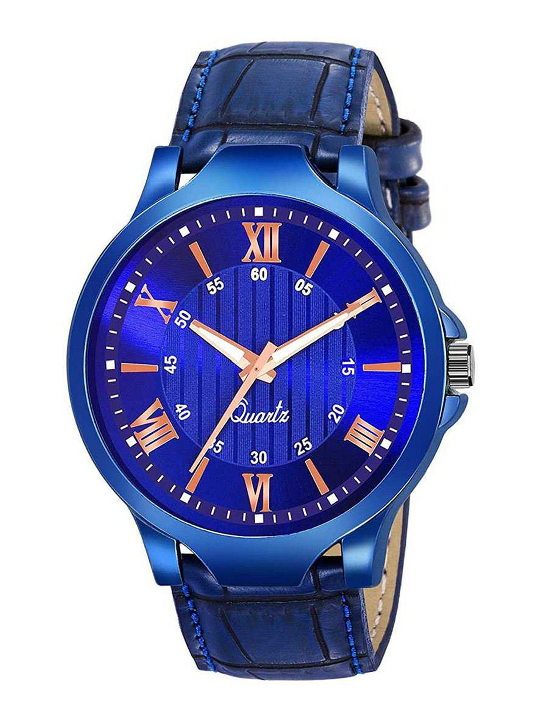 CSAMON Men Dial & Leather Textured Straps Analogue Watch GR_1016_Blue_without_Date