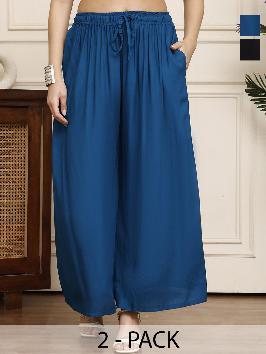 Valles365 by S.C. Women Selection Of 2 Flared Ethnic Palazzos