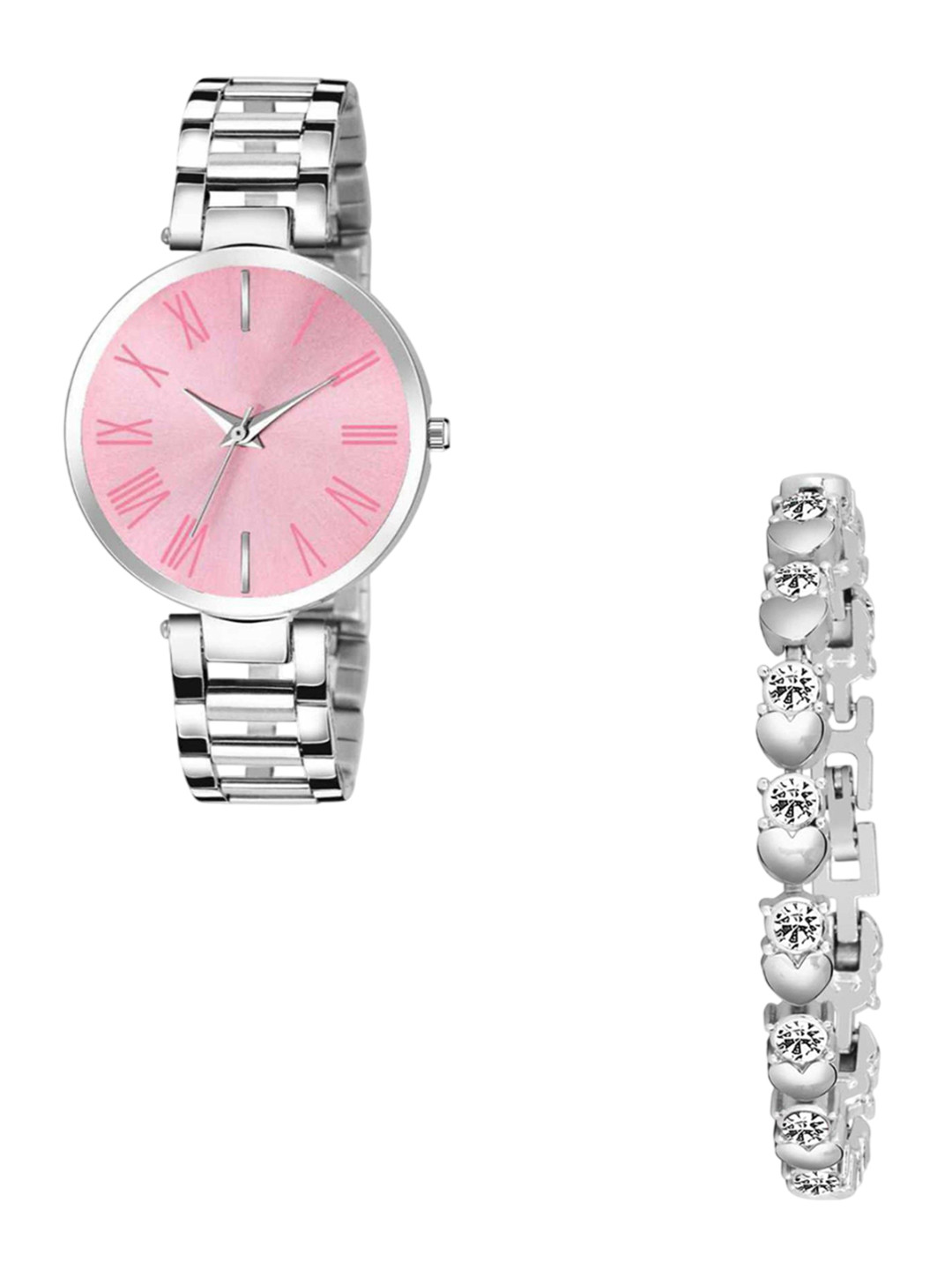 Gopal Shopcart  Unisex Watch Gift Set Pink Dial titan Silver Bracelet