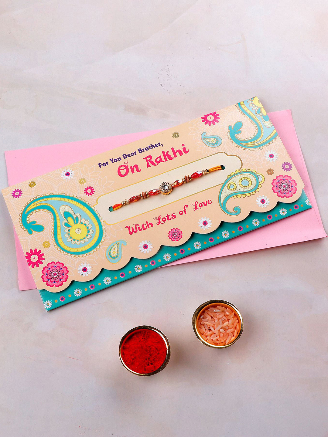 Archies Set Of 4 Thread Rakhis With Mailer & Roli Chawal