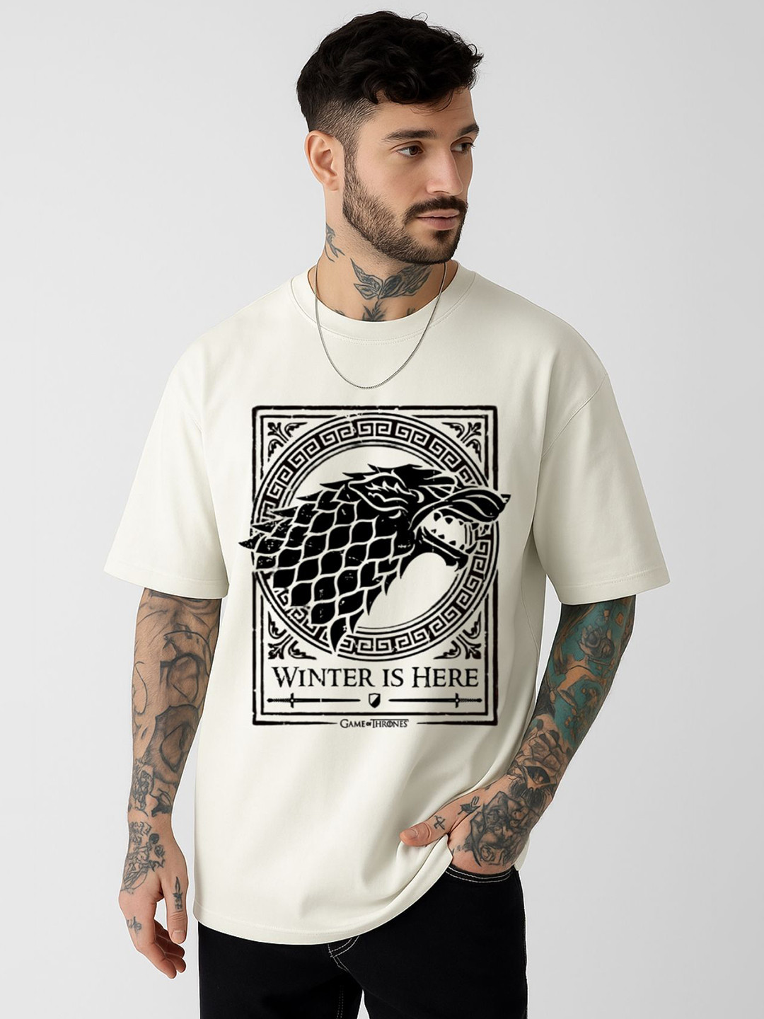 Be Crazy Game Of Thrones Graphi Printed Drop-Shoulder Sleeves Cotton Oversized T-shirt