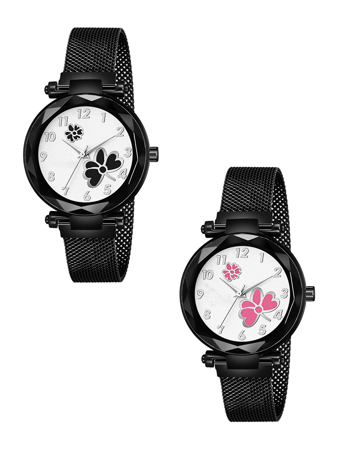 CSAMON Women Pack of 2 Printed Analogue Watch GR_379 Black 315 Black Pink Dial