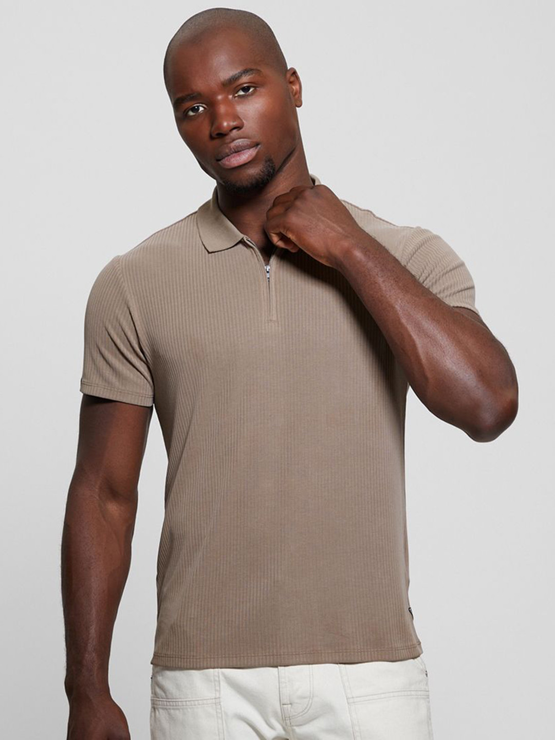 GUESS Men Self Design Polo Collar T-shirt