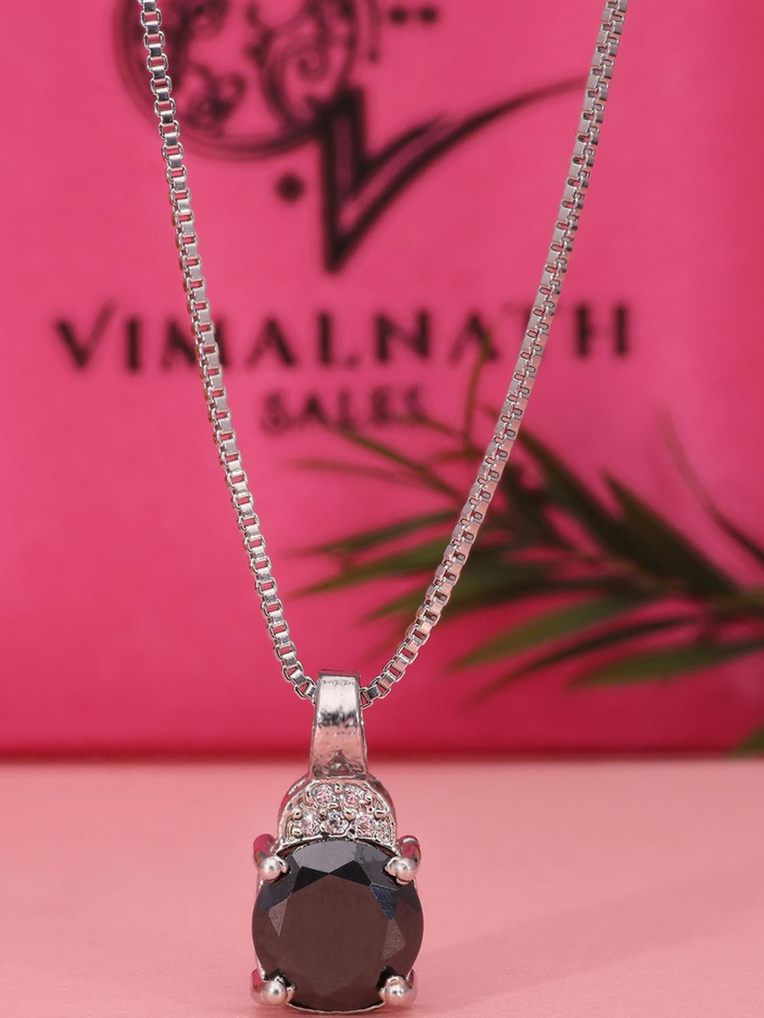 VIMALNATH SALES Unisex Silver Rhodium Plated CZ Stone Pendant with Chain