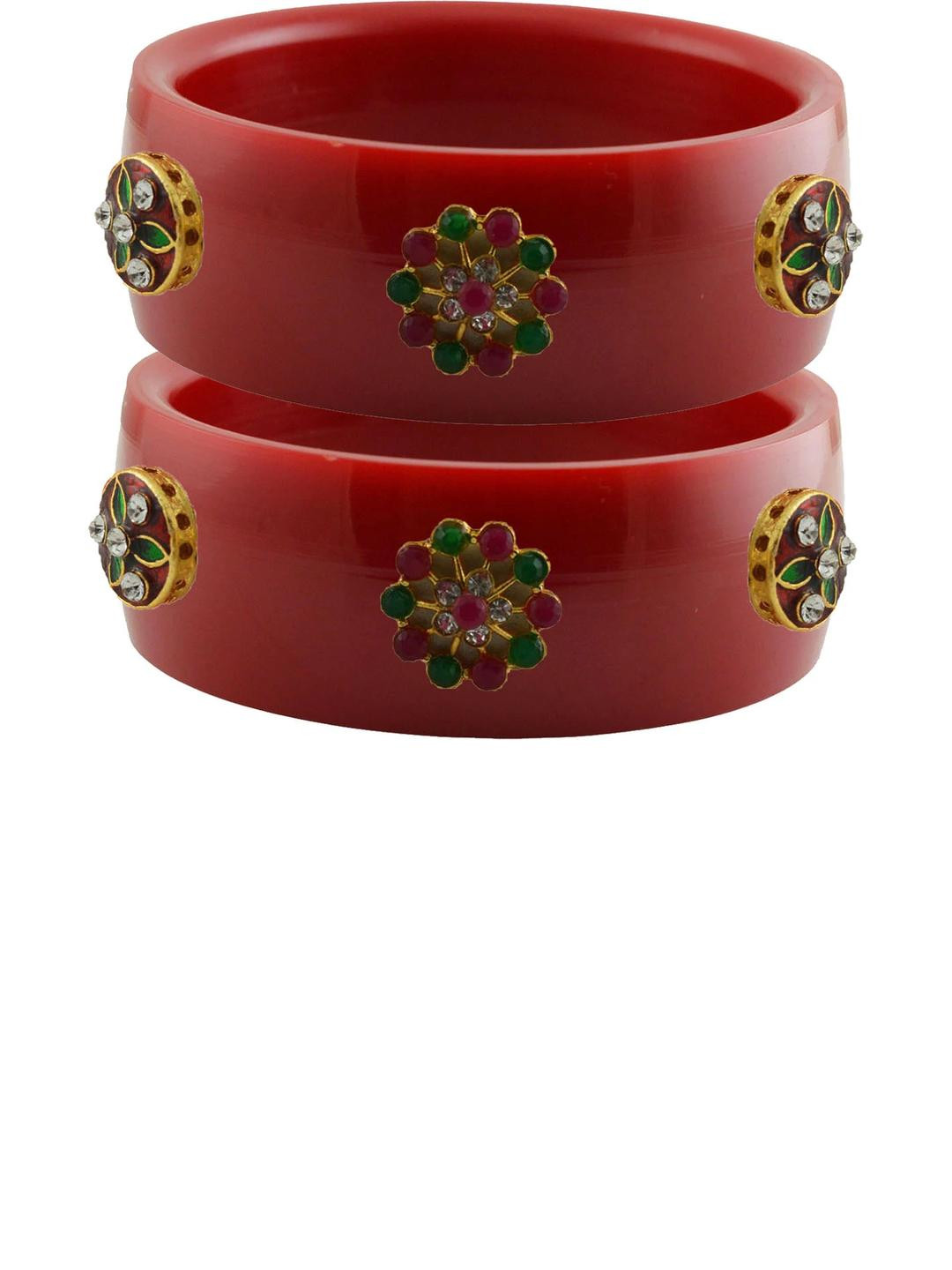 Vidhya Kangan Pack of 2 Stone Studded Red Kada Bangles
