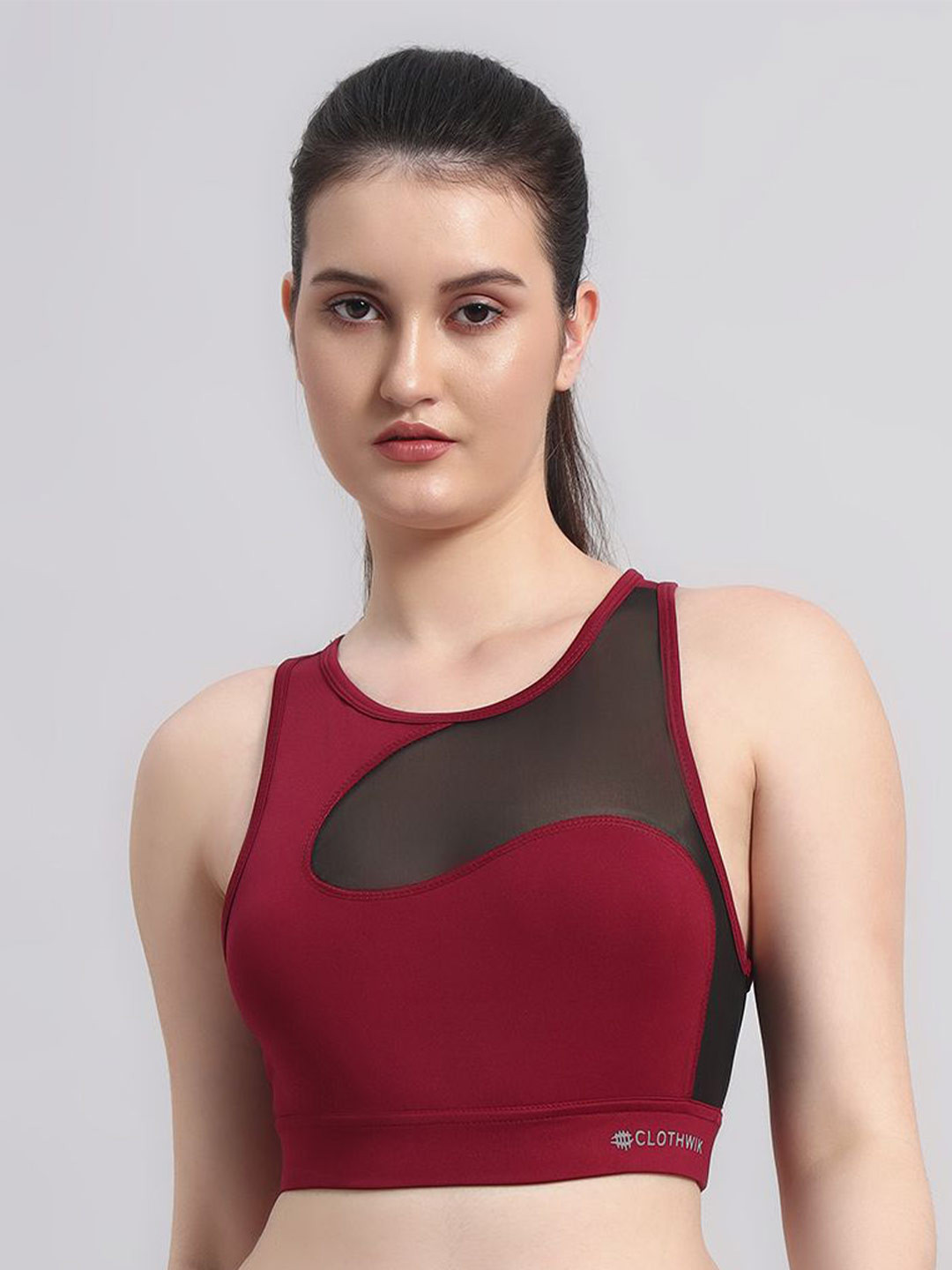 CLOTHWIK COLLECTION Full Coverage Removable Padding Styled Back Mesh Sport Bra