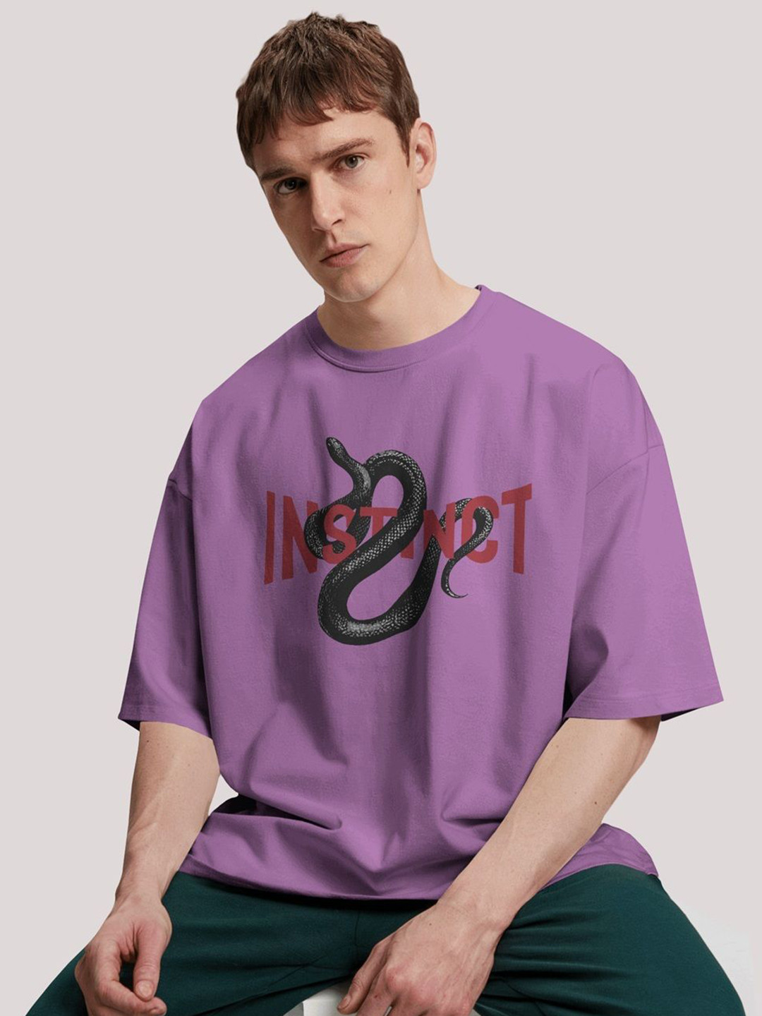 Lavender Oversized Graphic T-shirt for Men