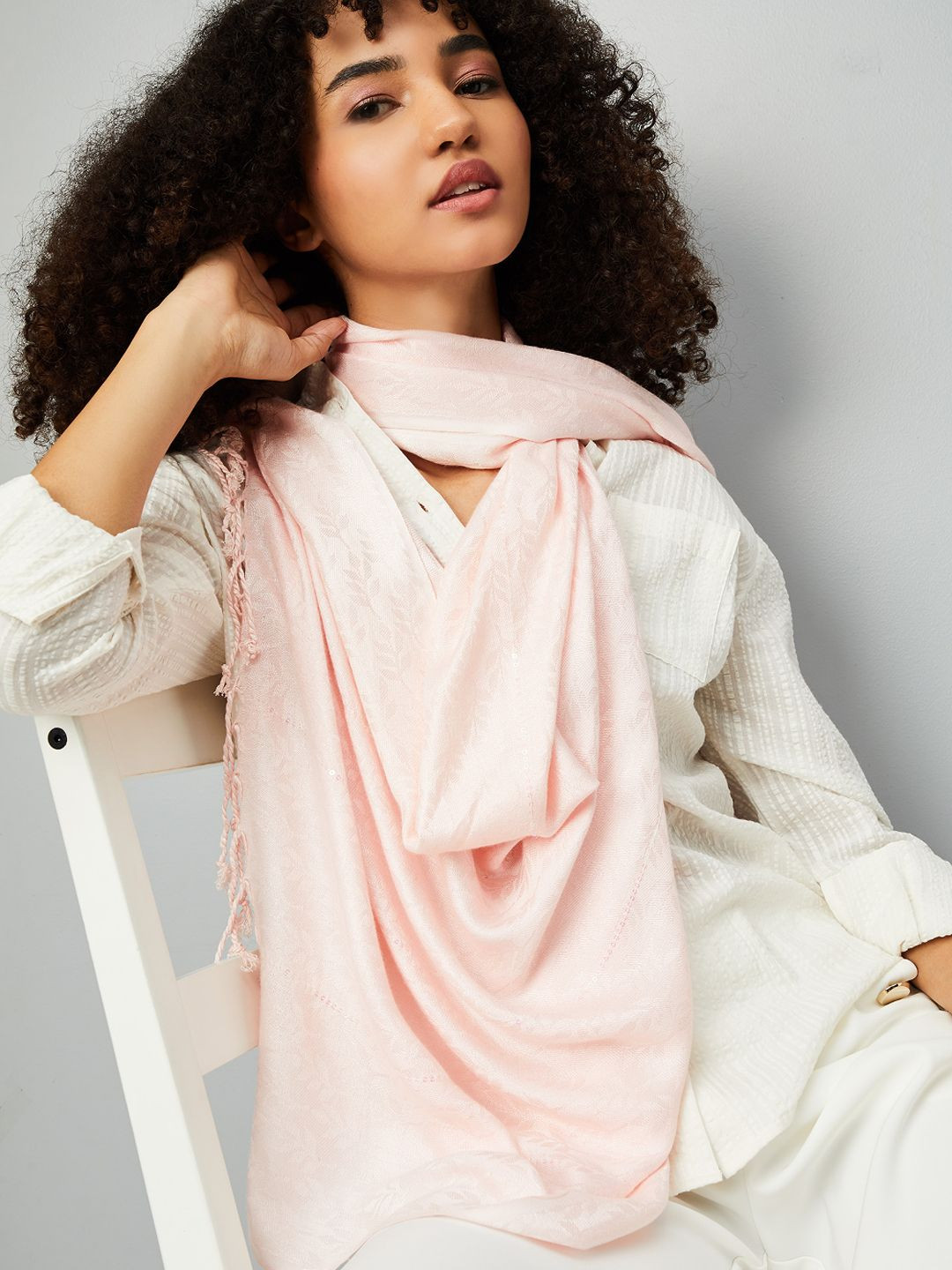 max Women Self Design Tasselled Border Scarf