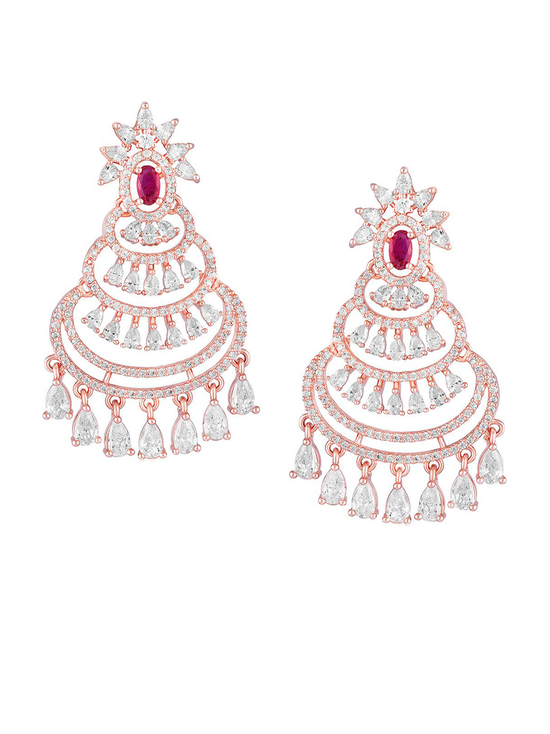 Peora Rose Gold-Plated Cubic Zirconia & Crystal Studded Chandelier Contemporary Chandbalis