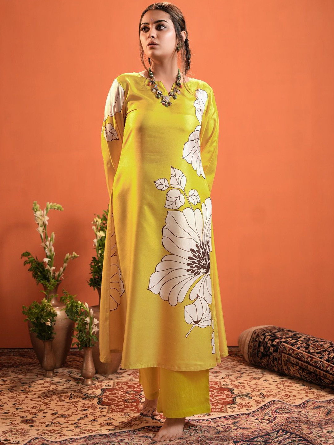 Sangria Floral Designer Printed A-Line Tunic & Trousers