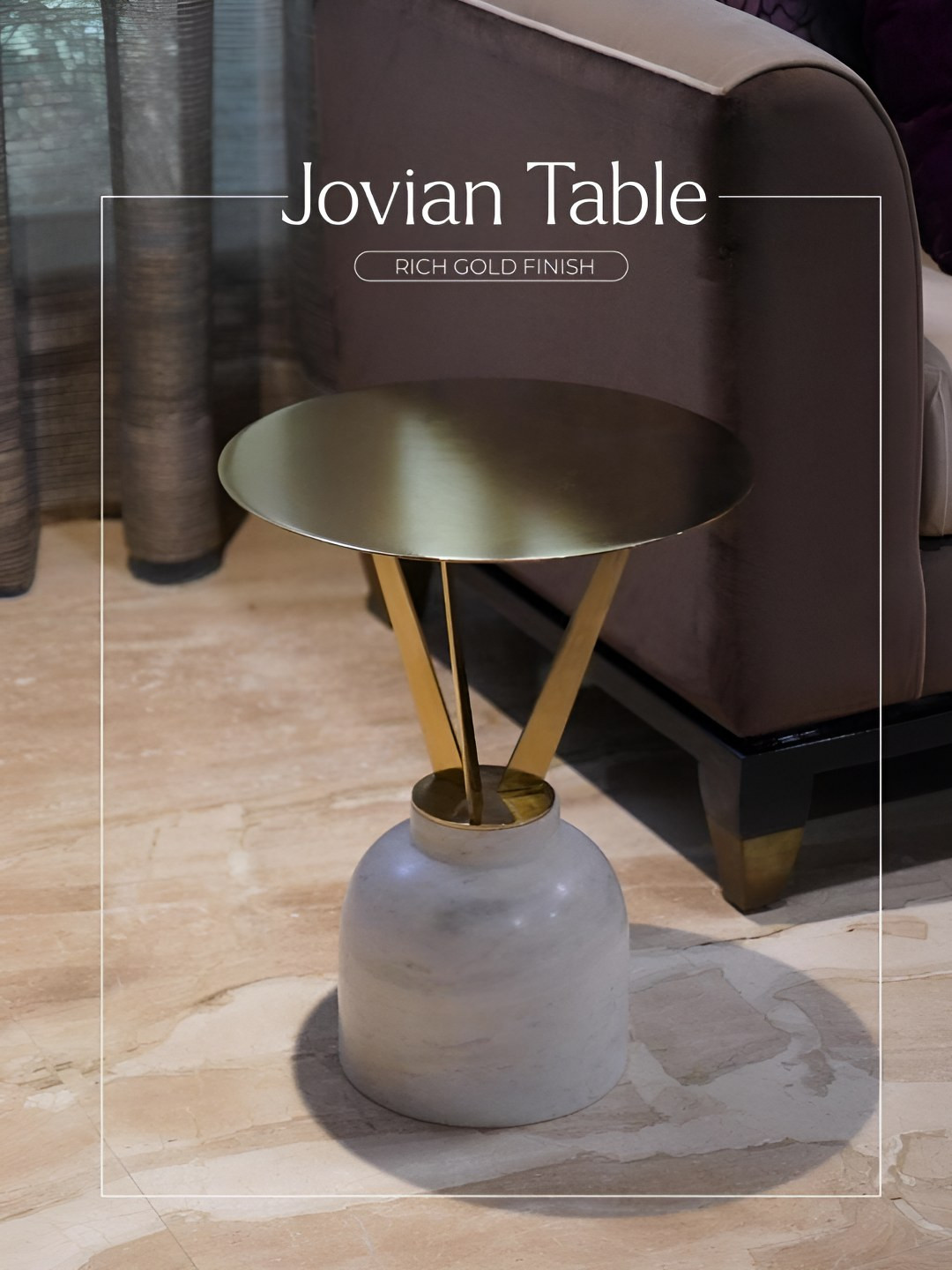 Qdore Home Jovian White & Yellow Metal & Marble Bedside Table