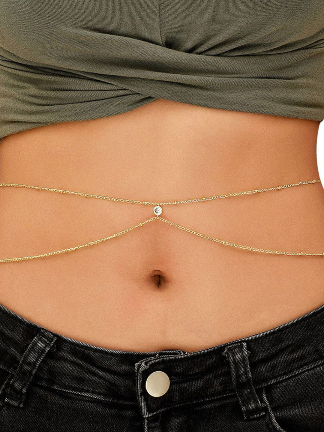 Fabme Gold-Plated Artificial Stone Studded 2 Layered Waist Chain