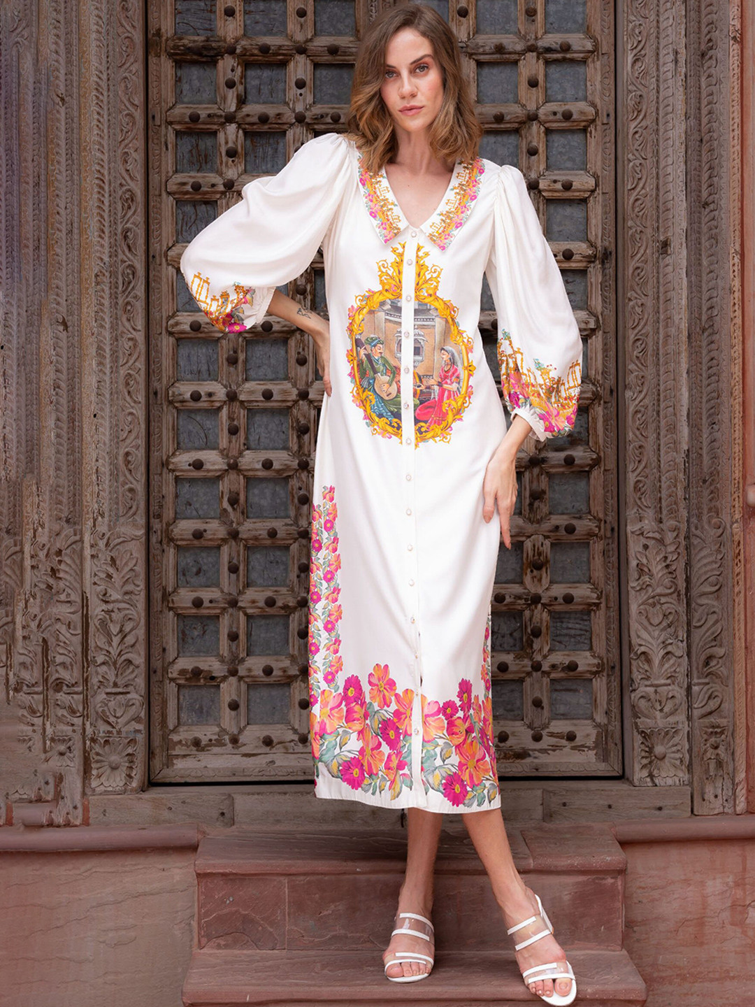 ROOH by SHIVANI Women Floral Print Shirt Midi Dress