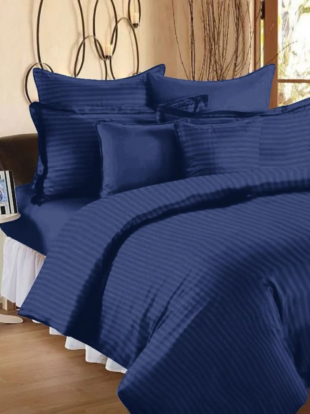 Aura Blue Striped 350 TC King Bedsheet Set 2.55m x 2.25m