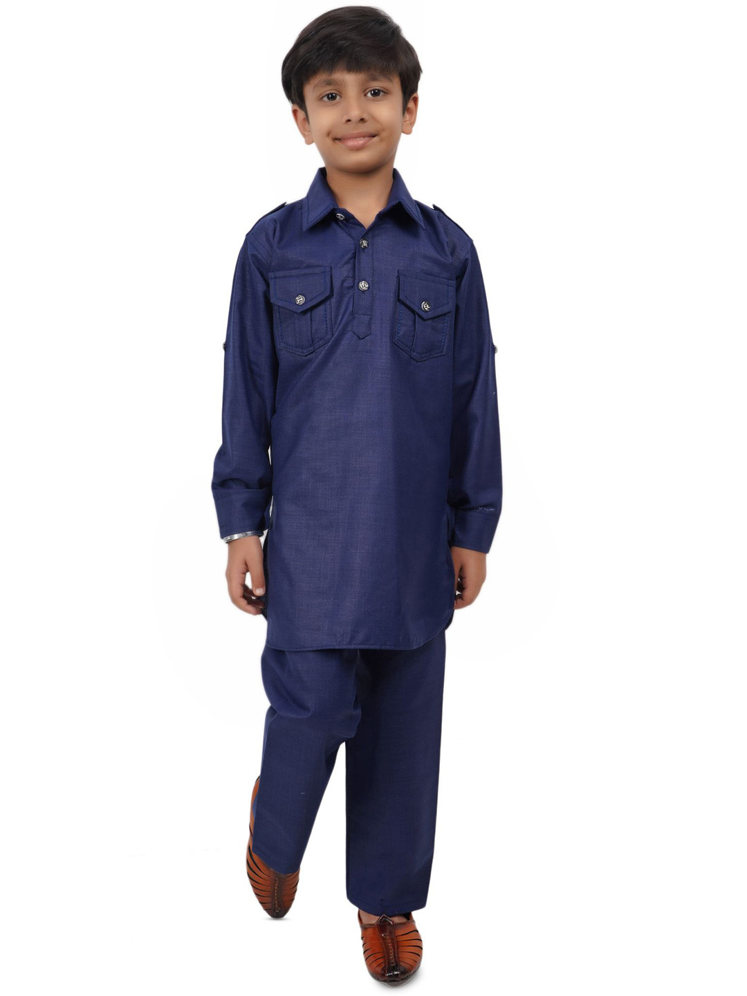VALUE CREATION Boys Shirt Collar Pathani Kurta With Trousers
