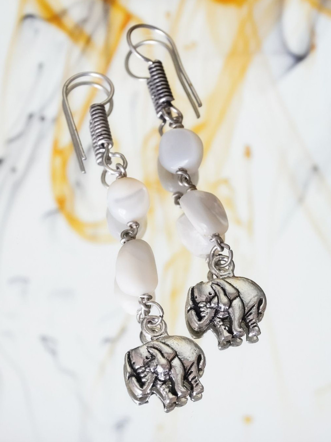Shrim jewels Mother of Pearls Studded Contemporary Shaped Drop Earrings