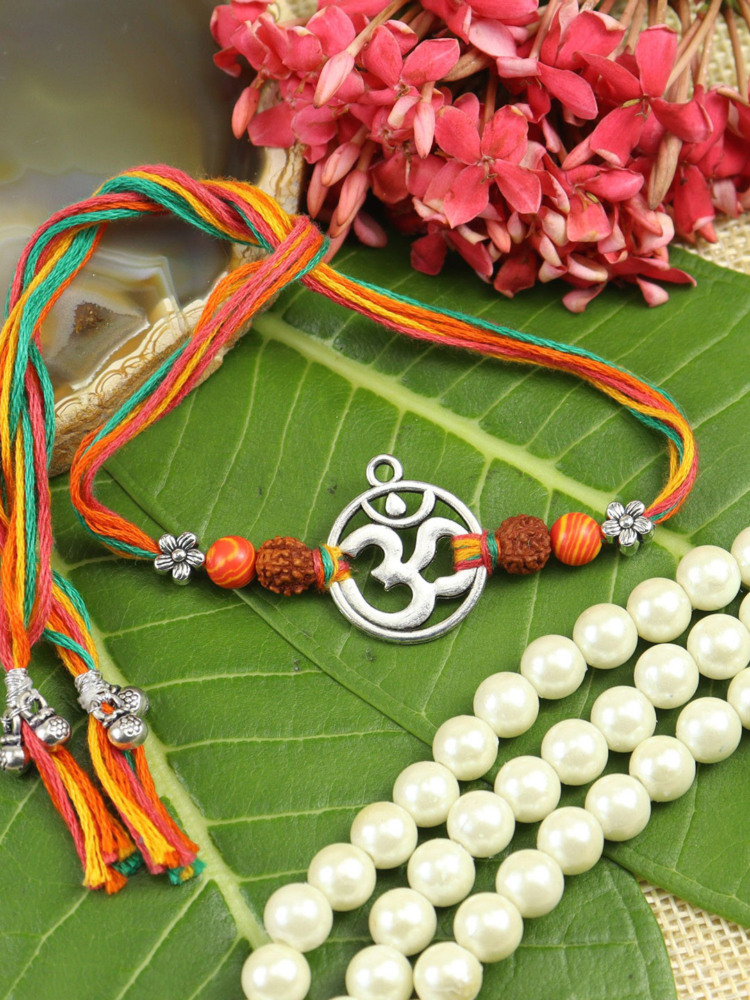 Asthetika Om Charm Rudraksha Thread Rakhi With Roli Chawal