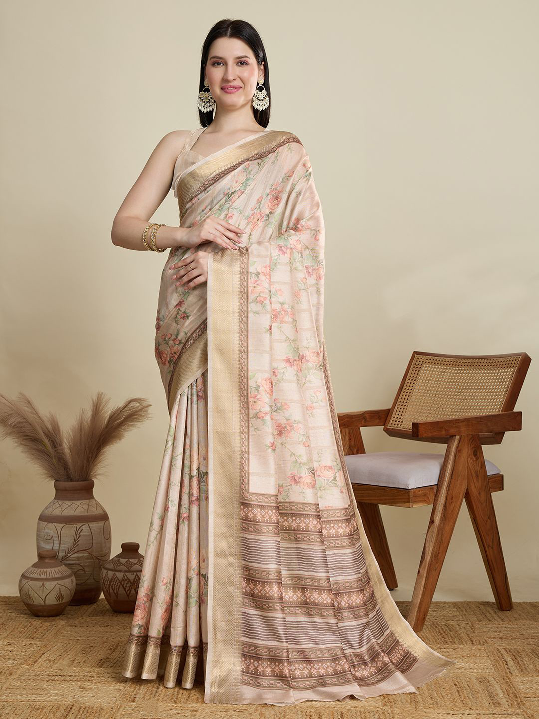 Panzora Floral Printed Zari Festive Saree