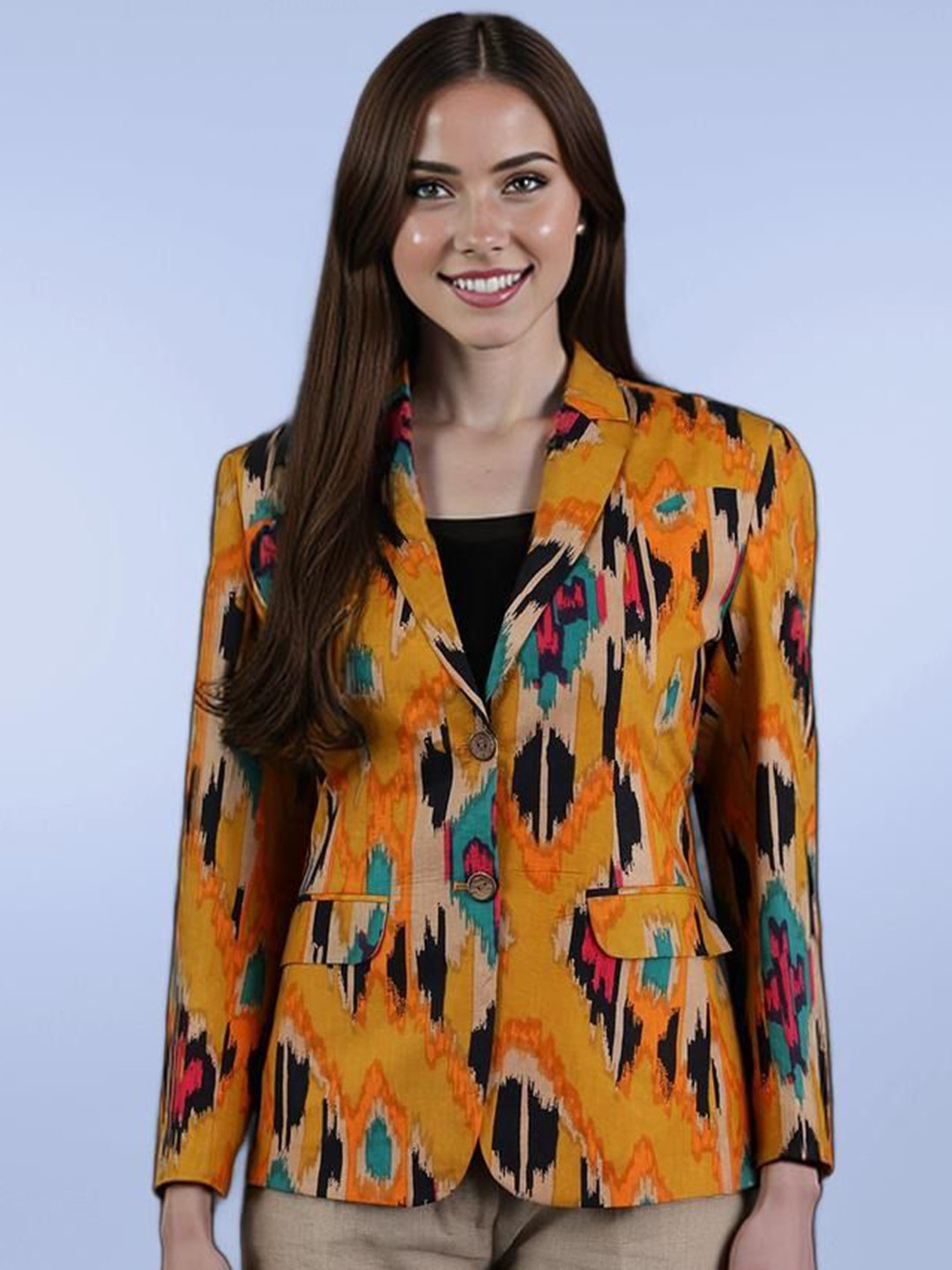 Talethread Printed Jaipur Cotton Single-Breasted Blazer