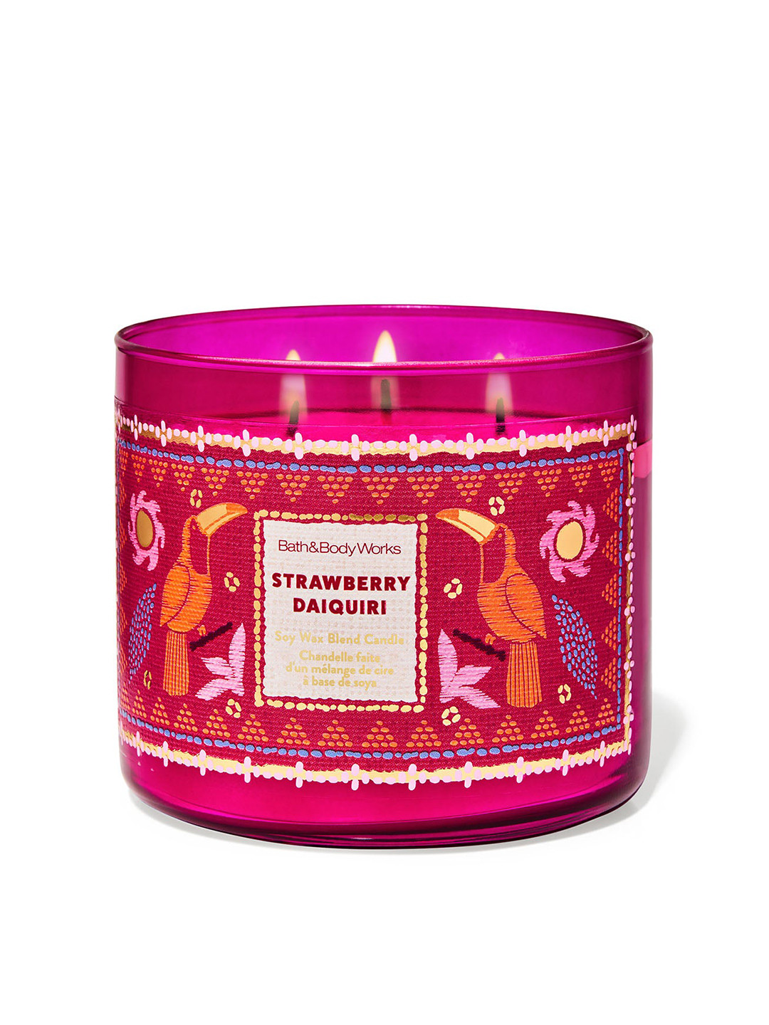 Bath & Body Works Strawberry Daiquiri 3 Wick Animal Print Geometric Regular Jar Candles