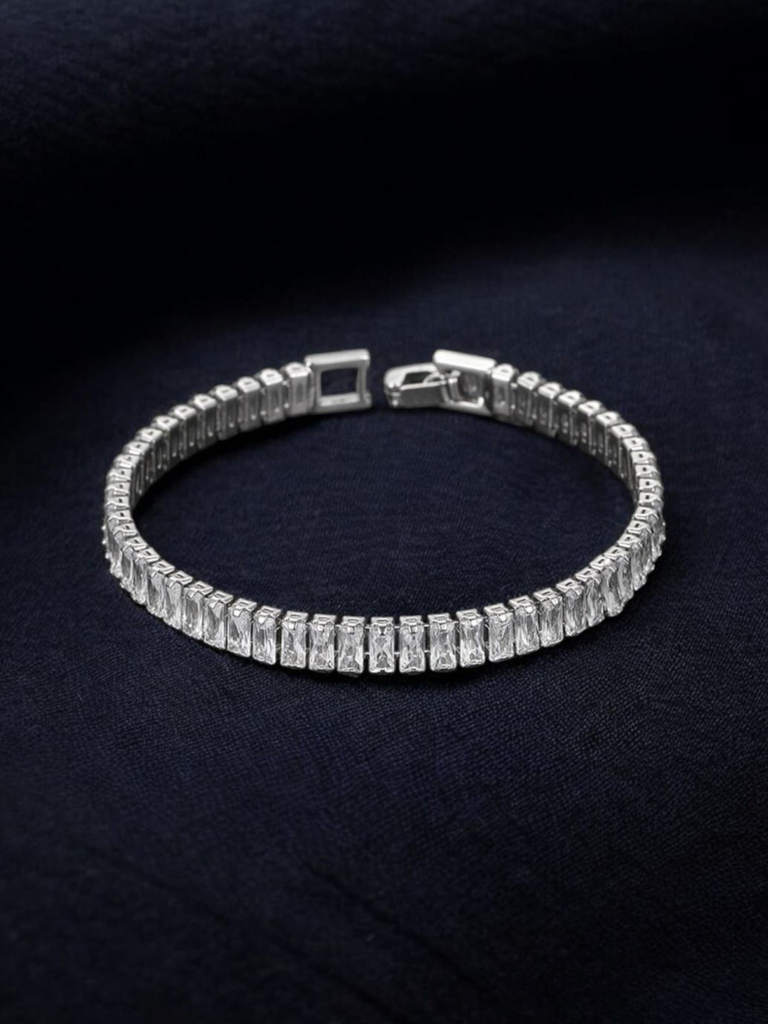 Zabby Allen Women Brass American Diamond Antique Silver-Plated Bangle-Style Bracelet