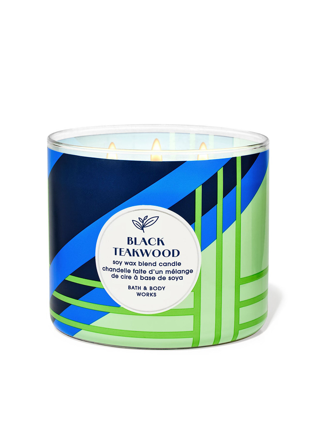 Bath & Body Works Black Teakwood Scented 3 Wick Striped Geometric Regular Jar Candles