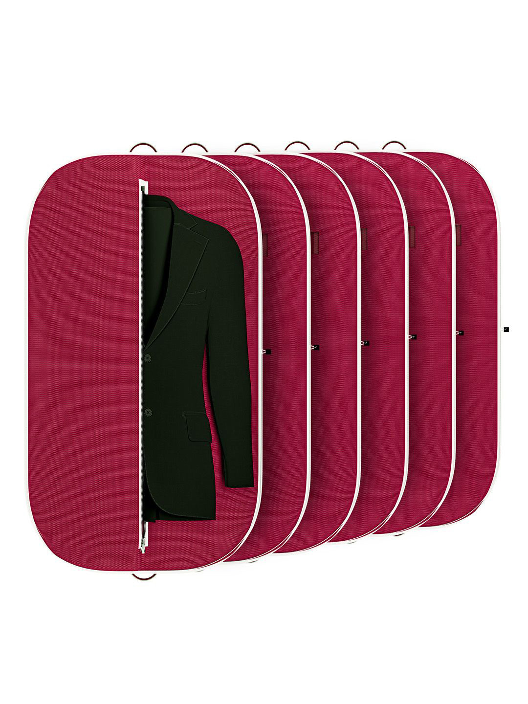 Kuber Industries Maroon & White 6 Pieces Textured Non Woven Suit Organisers With Zip