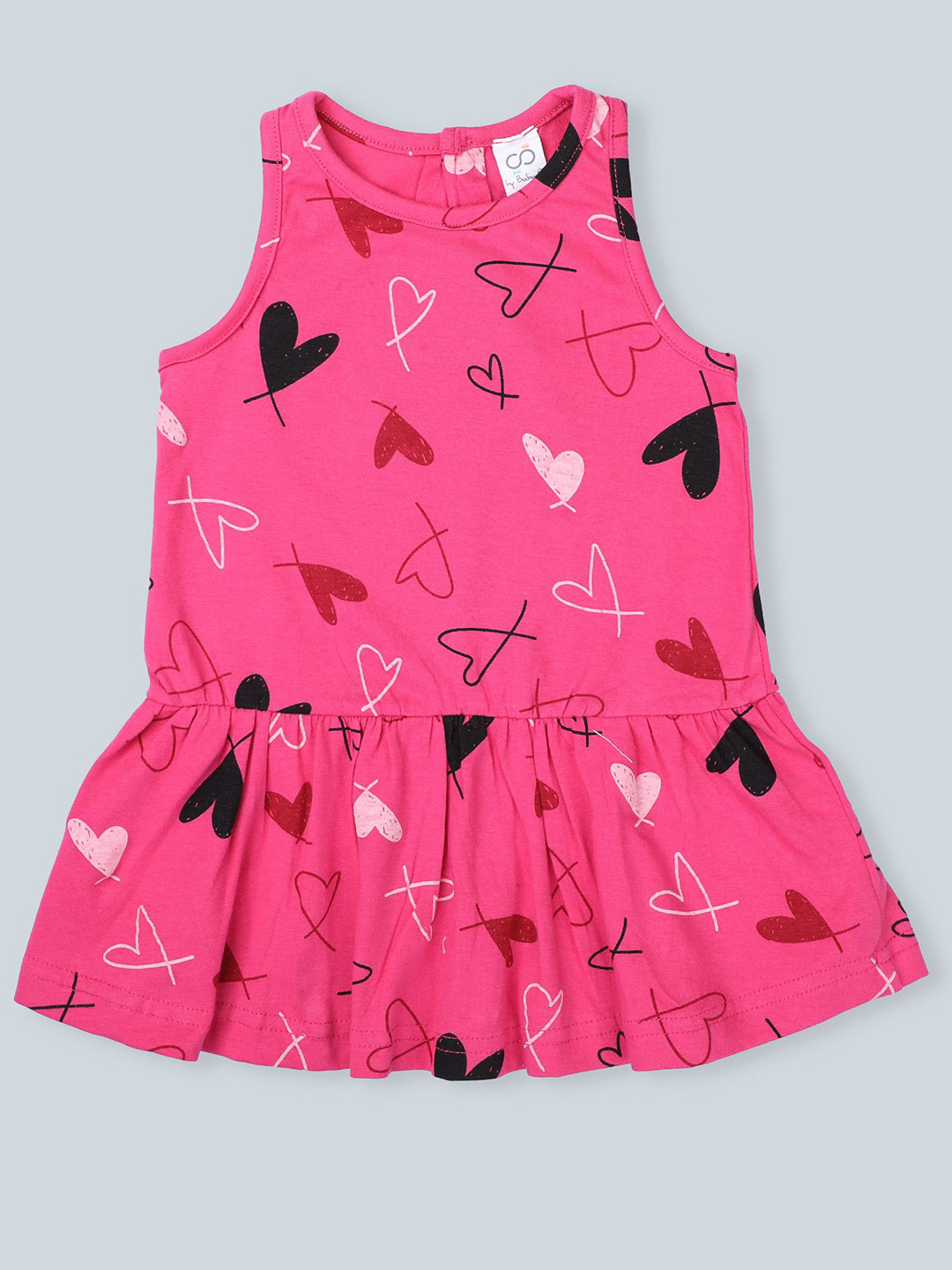 Baby Co Organics Girls Conversational Printed Pure Cotton Drop-Waist Dress