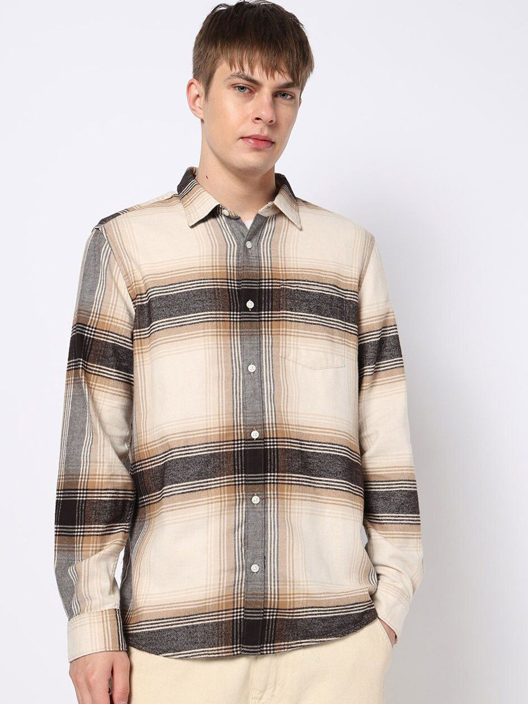 GAP Checked Spread Collar Slim Fit Full Sleeve Flannel Cotton Shirt
