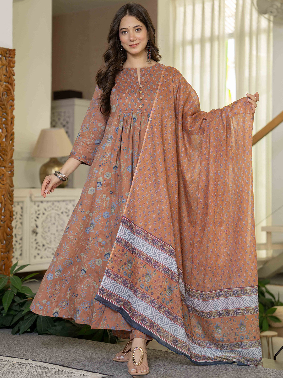 JAIMINI Women Floral Printed Cotton Kurta with Trousers & Dupatta