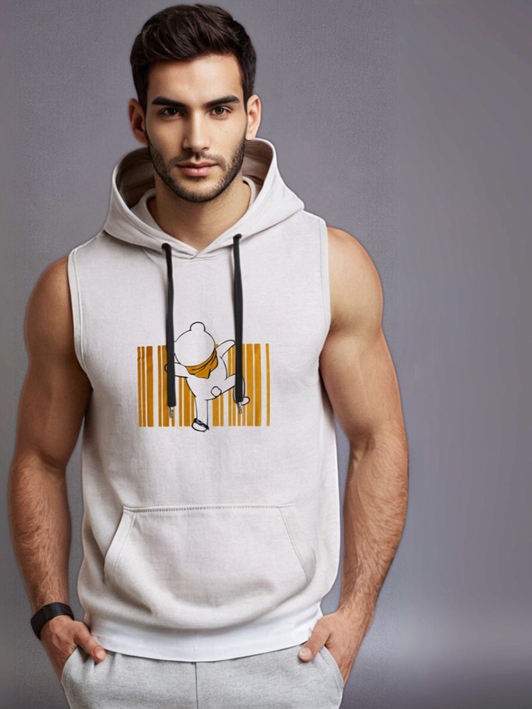 Looks United Cotton Printed  Round Neck Gym Vest VST-WHT-1019-M