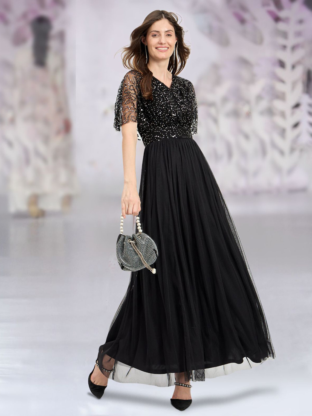 Martini Women Embellished Sequined Gown Maxi Dress