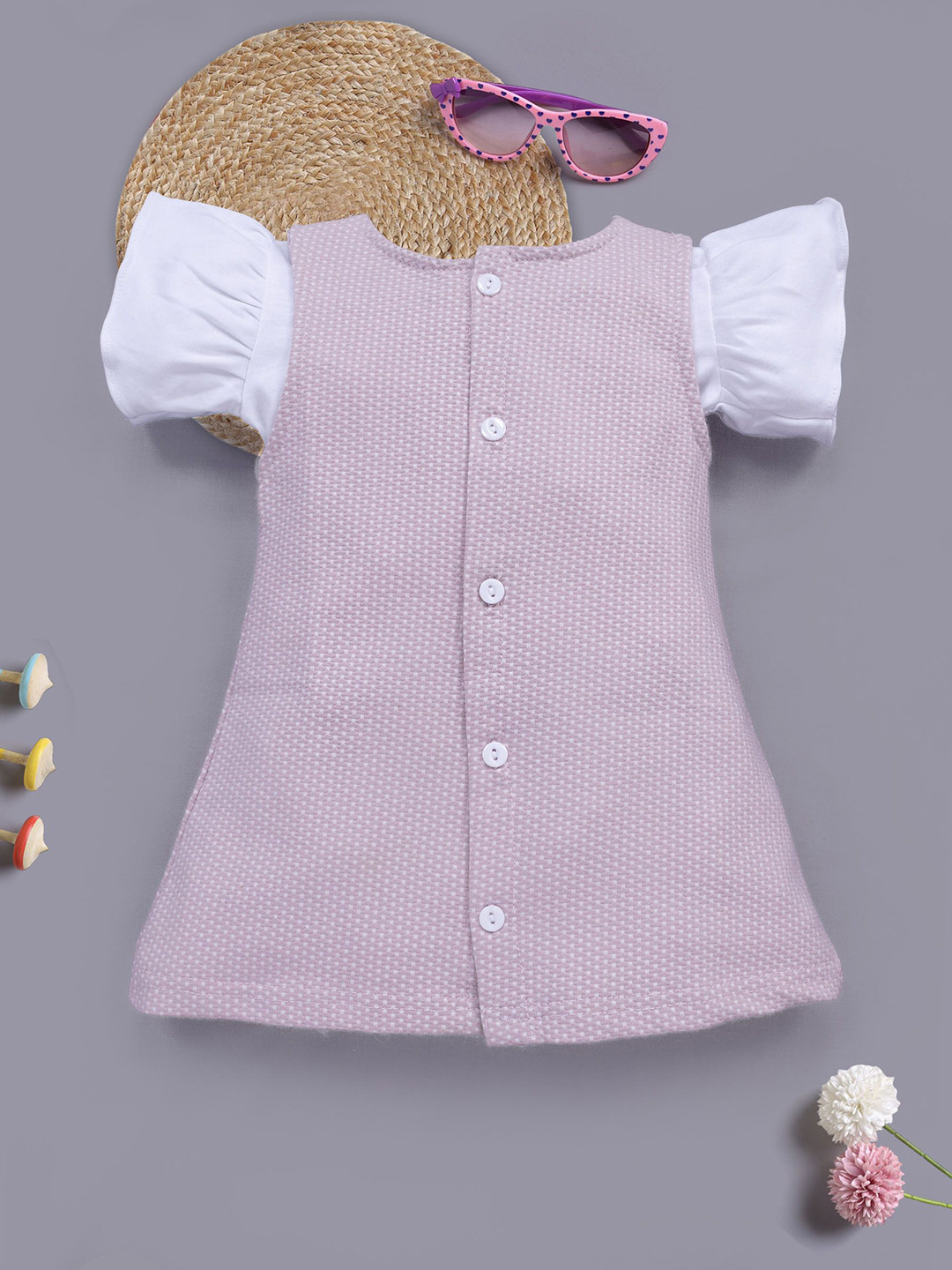 Hijo Kids Wear Girls Self Design Flutter Sleeves A-Line Dress