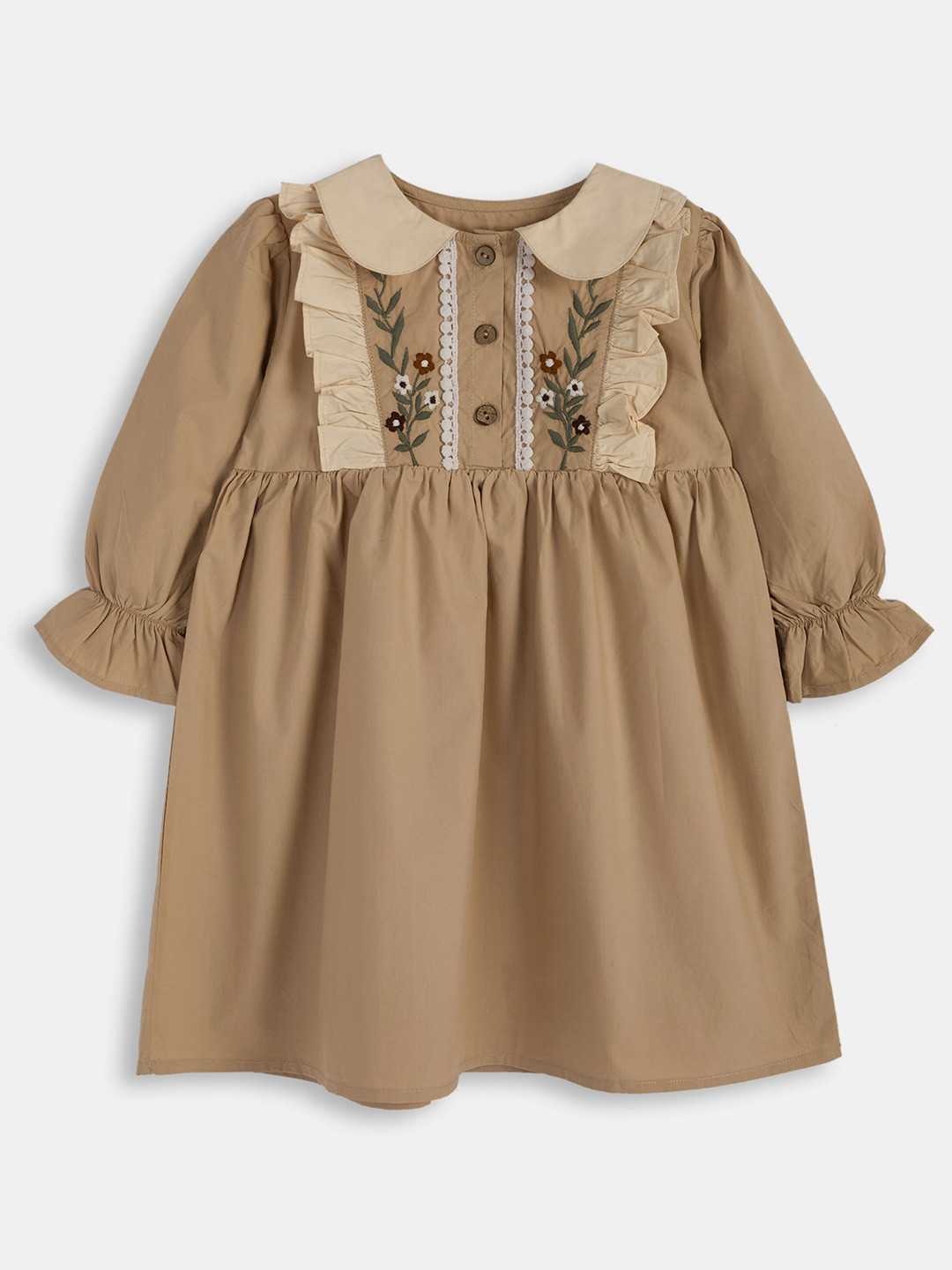 KICO Girls Embroidered Puff Sleeve Cotton A-Line Dress