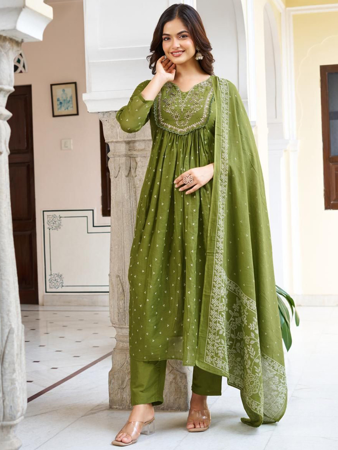 PARNAVI Women Bhumi Embroidered Thread Work Pure Cotton Kurta with Trousers & Dupatta