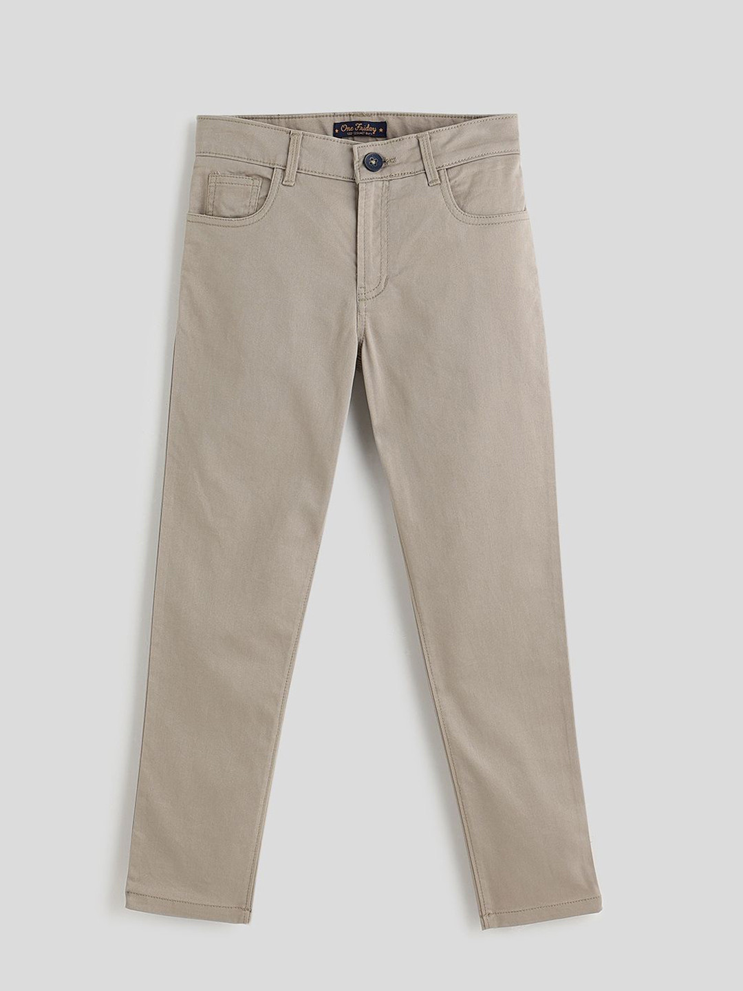 One Friday Boys Sand Solid Relaxed Chinos Trousers