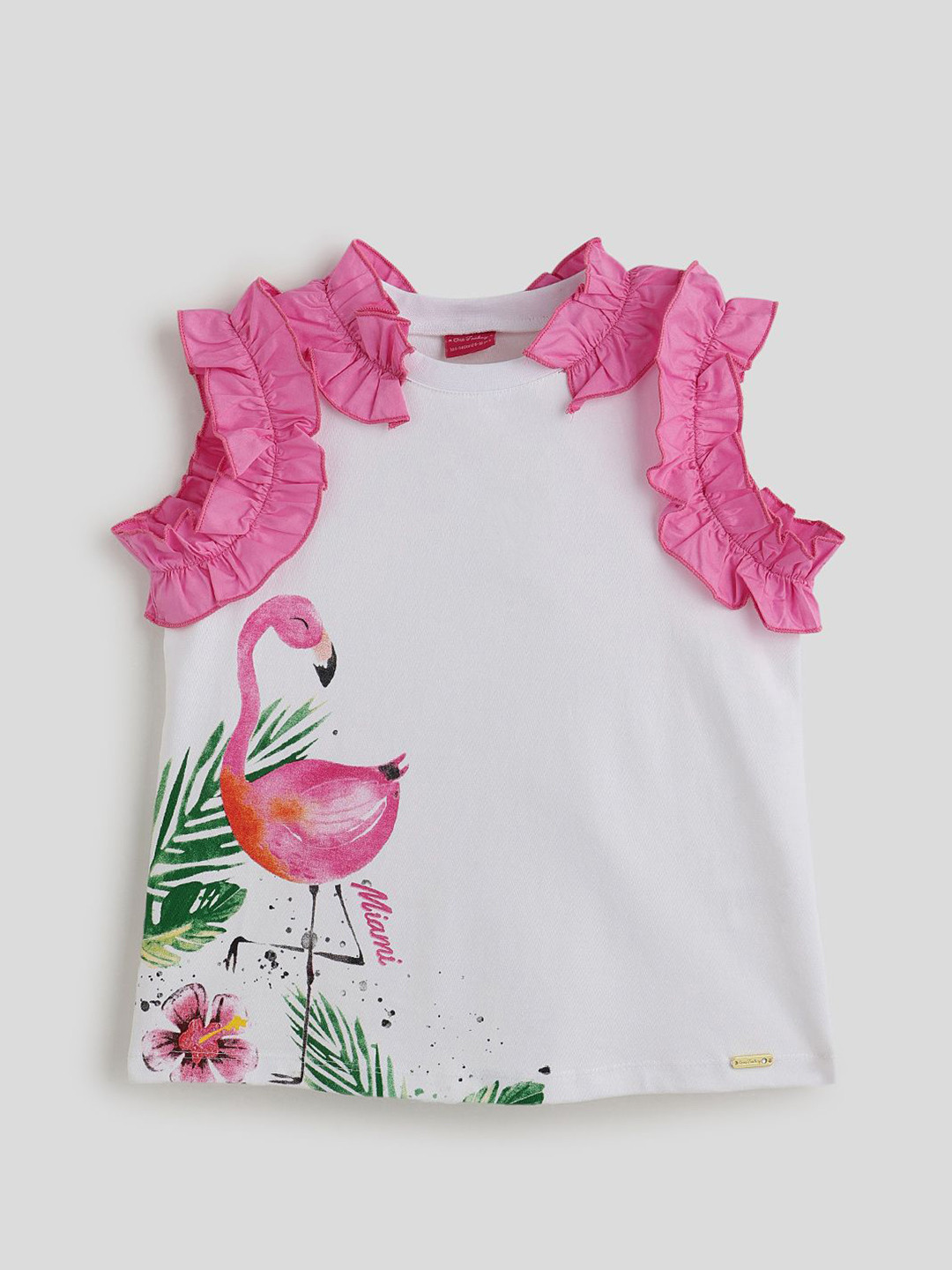 One Friday Girls White Cotton Regular Fit Sleeveless Solid Tops