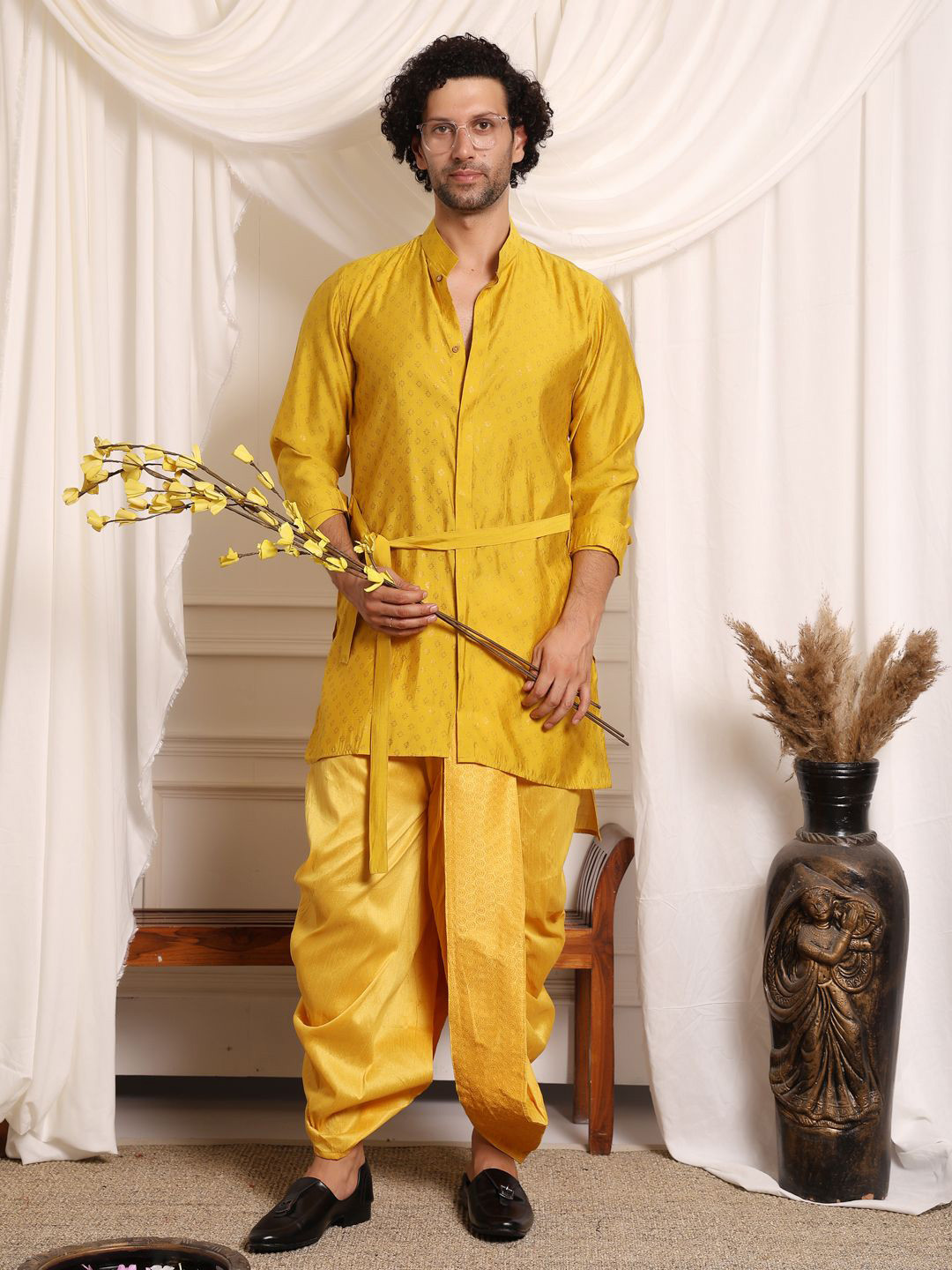 MIDAV Men Floral Printed Block Print Festive Straight Kurta