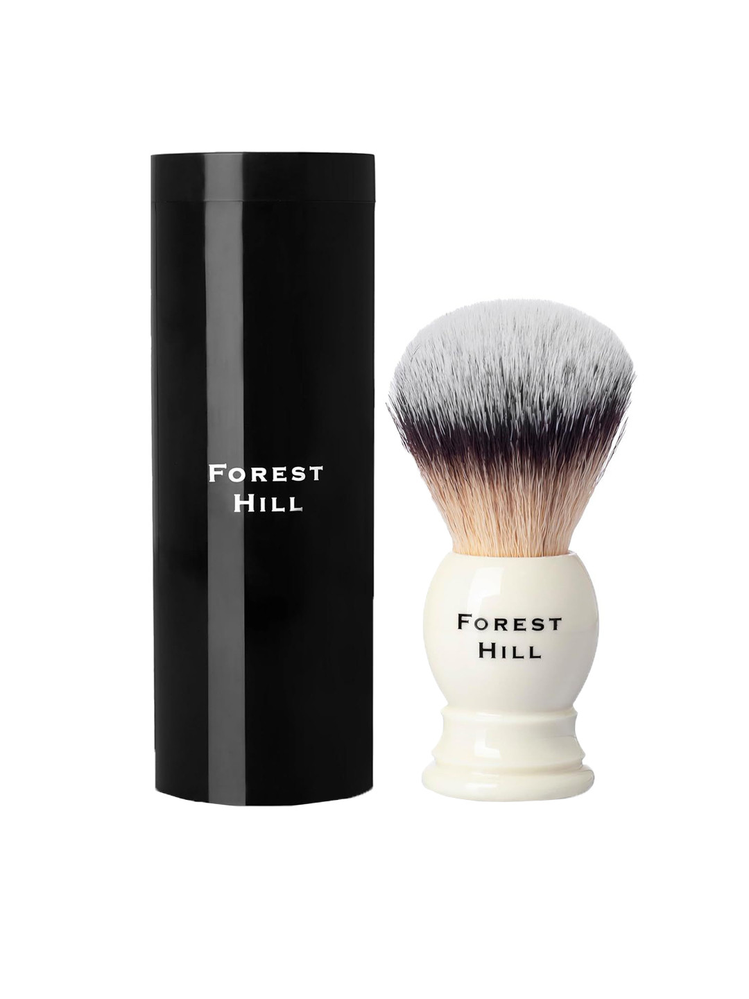 FOREST HILL Super Soft Bristles Ashford Shaving Brush With Black Brush Holder - White