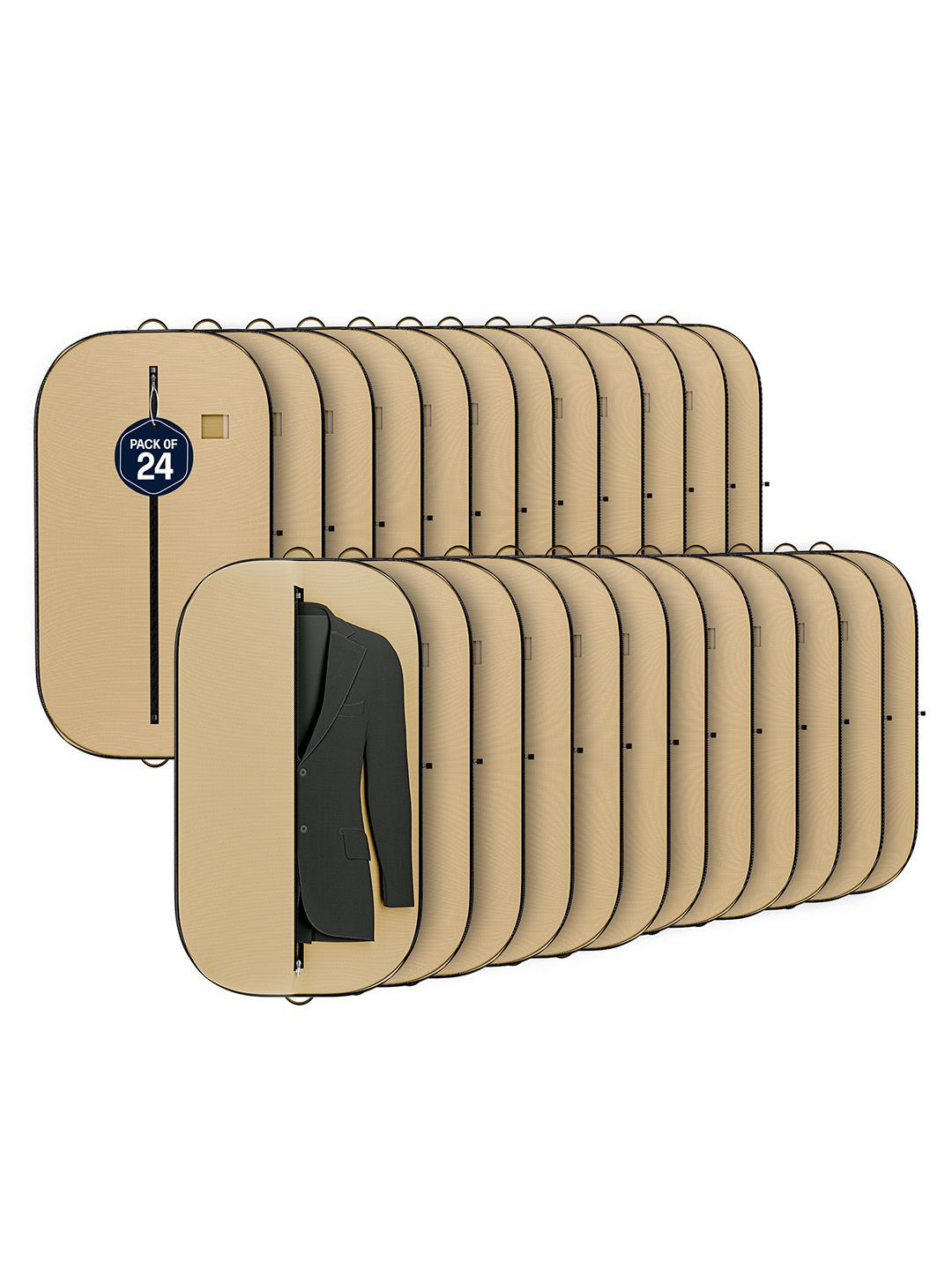 Kuber Industries Brown & Black 24 Pieces Textured Non-Woven Suit Organisers With Zip