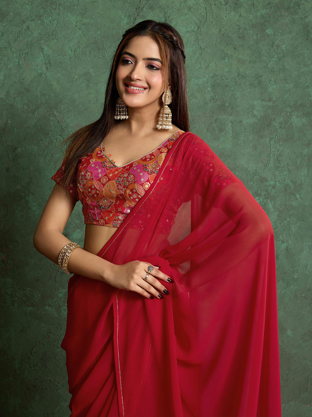 Ethnielle Embellished Border Festive Saree