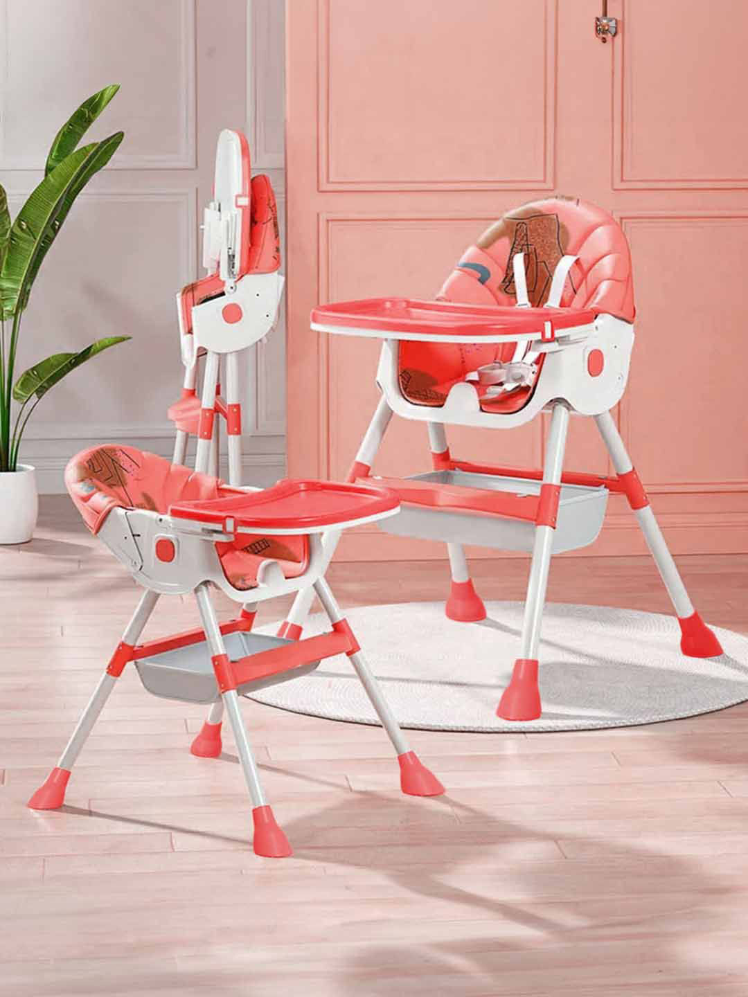 StarAndDaisy 2-Pcs Orange Coloured & White Printed Adjustable High Chair