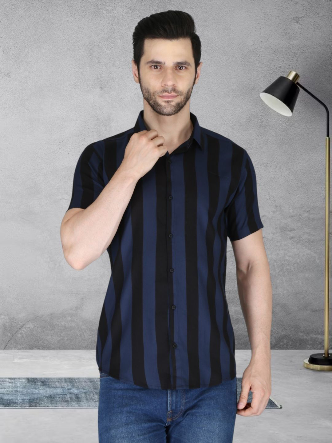 BASE 41 Standard Striped Short Sleeves Shirt