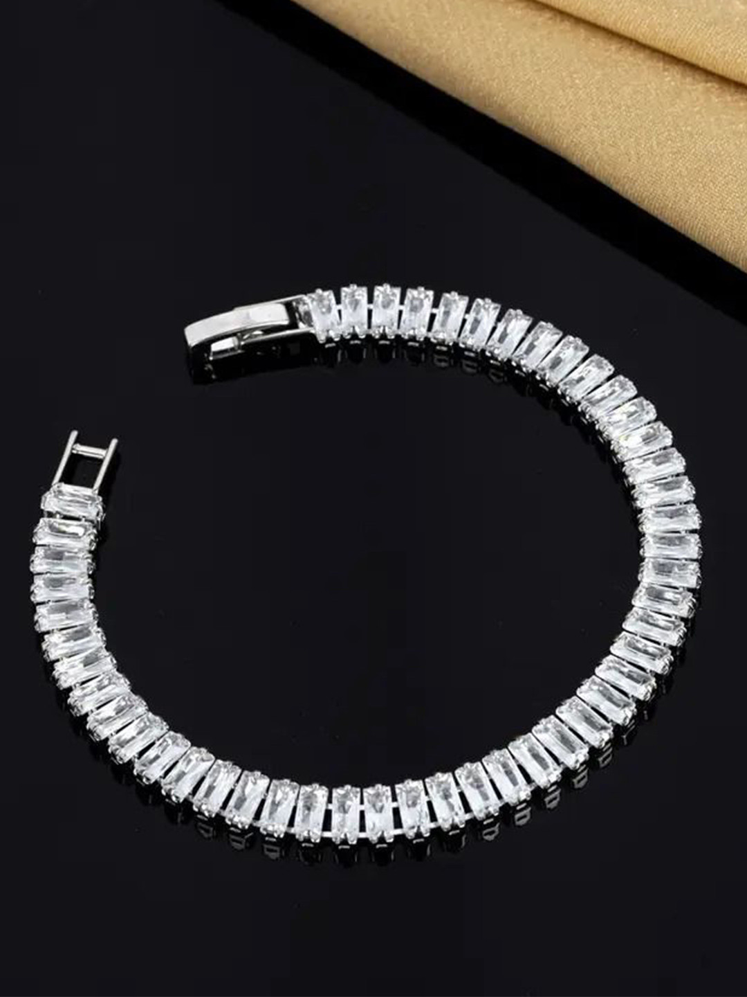 Zabby Allen Women Brass American Diamond Antique Silver-Plated Bangle-Style Bracelet