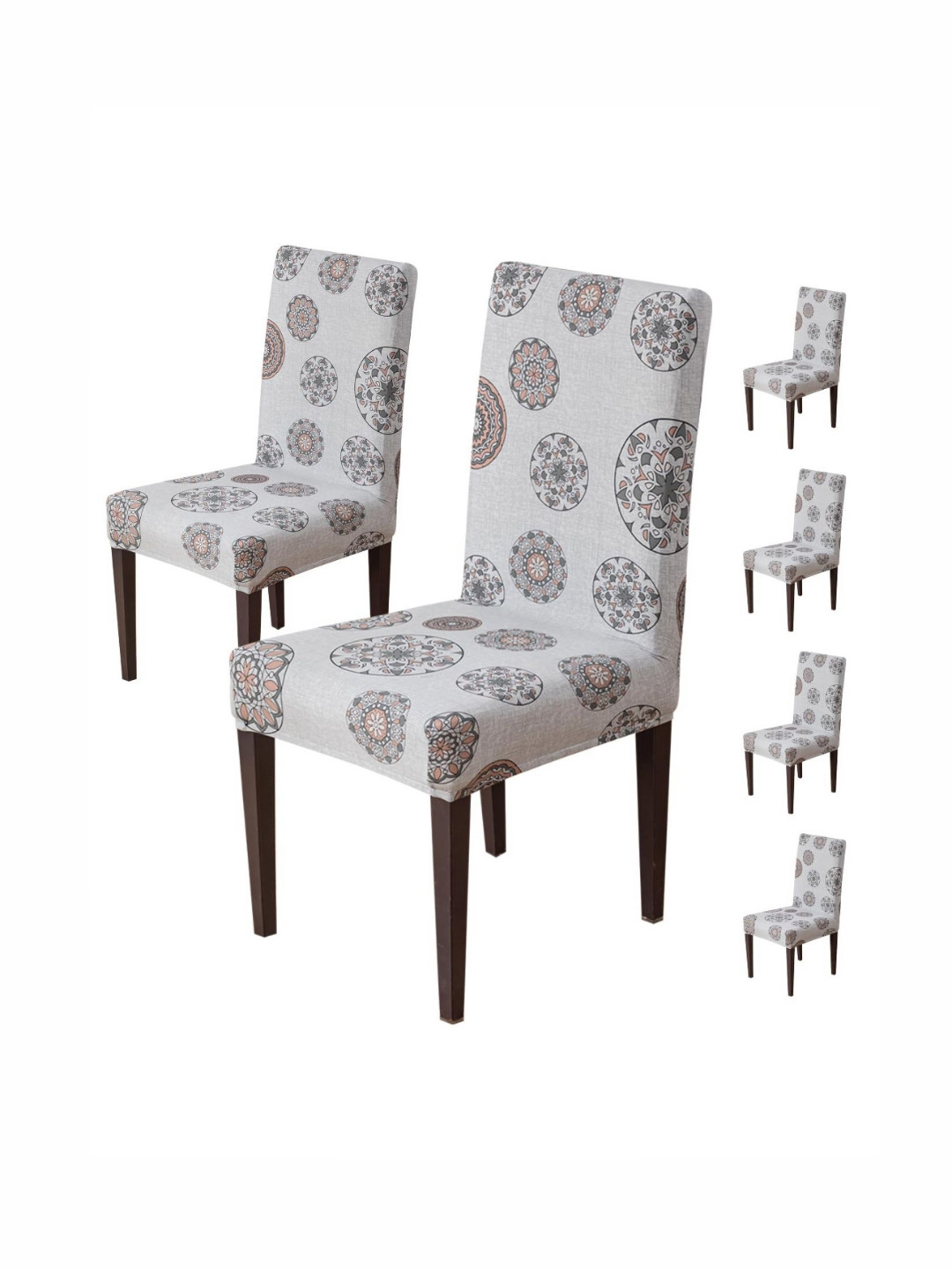 MULTITEX Set Of 6 Grey & Black Printed Chair Covers