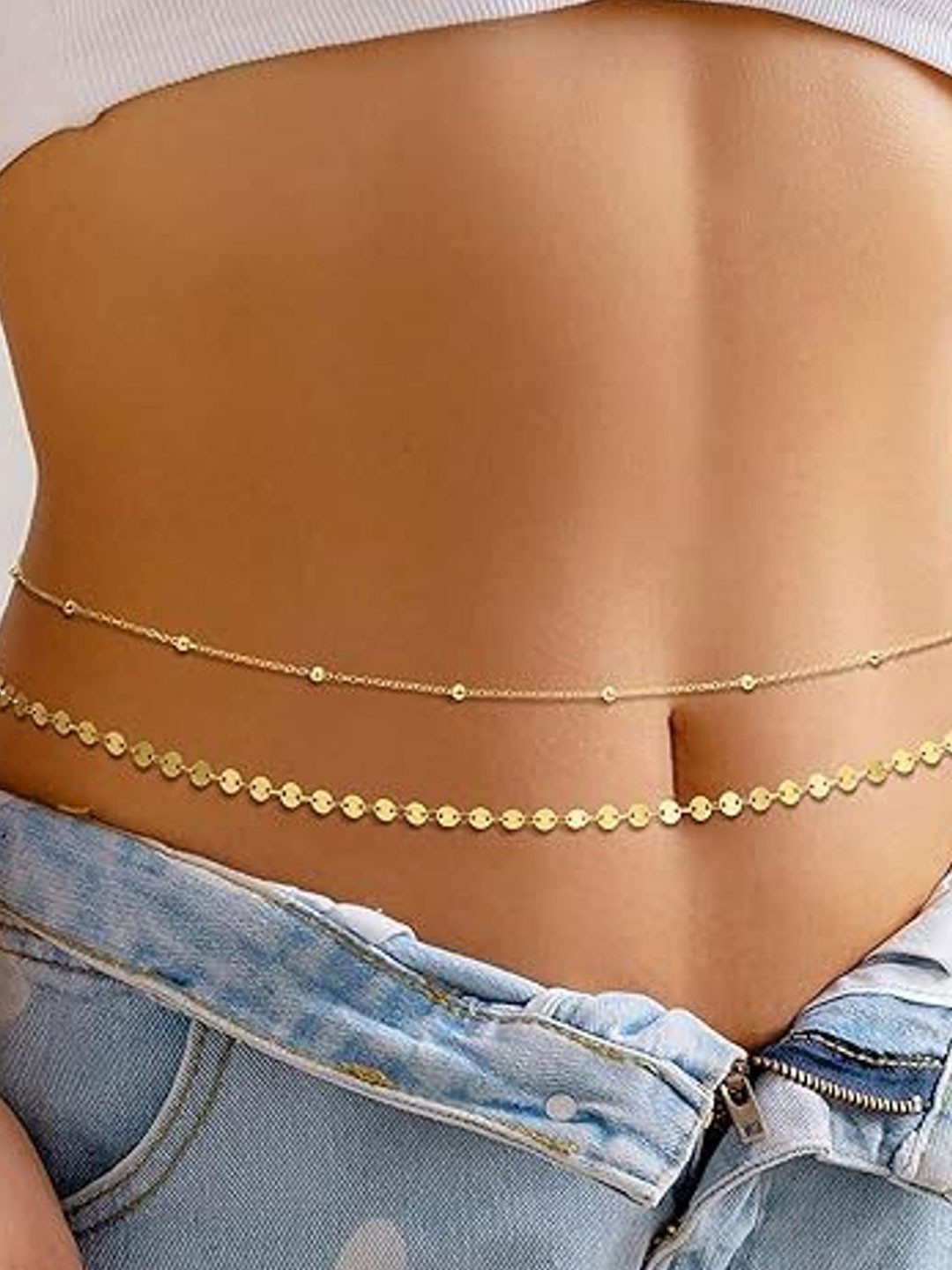 Fabme Women Set Of 2 Gold-Plated Textured Waist Chain